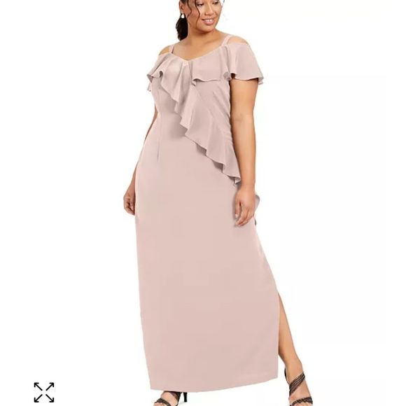 ADRIANNA PAPELL Plus Size Ruffled Cold-Shoulder Gown size 18w - Picture 1 of 6